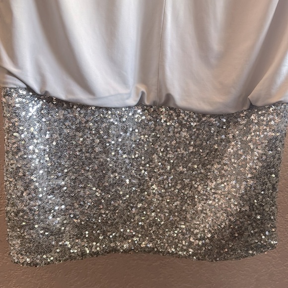Fredericks of Hollywood Y2K White & Silver Sequin Shimmer Sleeveless Dress Large - Picture 4 of 7